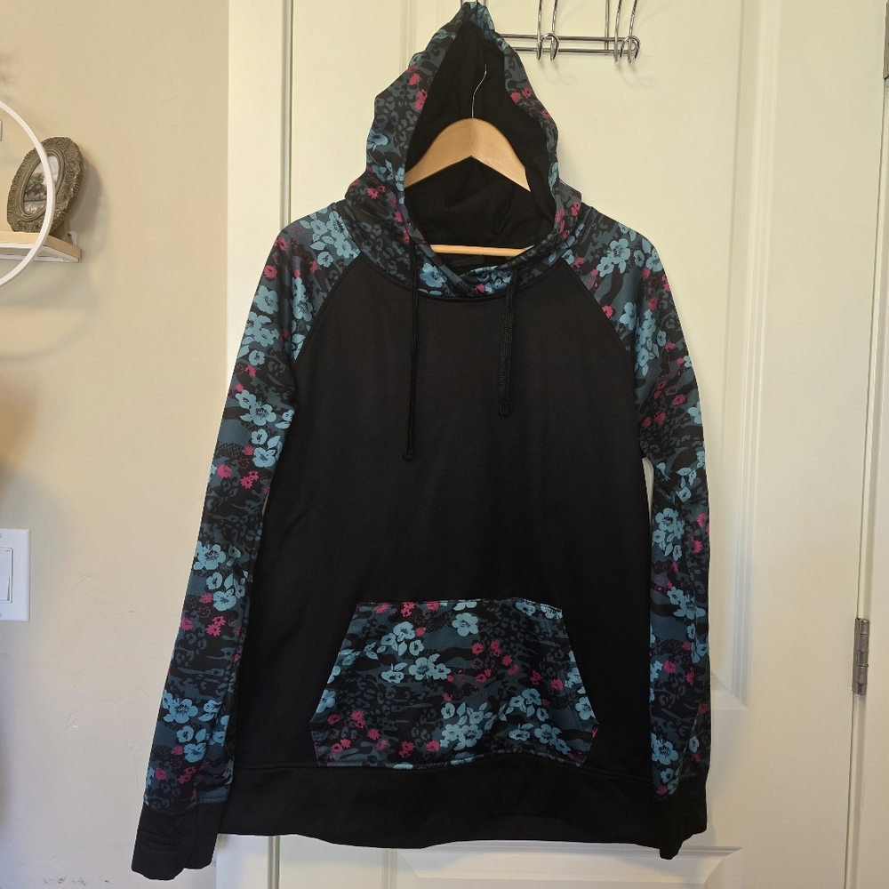 Empyre Hoodie black with Teal Pink flowers